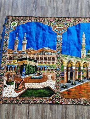 Vintage Islamic Wall Hanging Tapestry Mecca Kaaba Mosque Art Rug 33x43